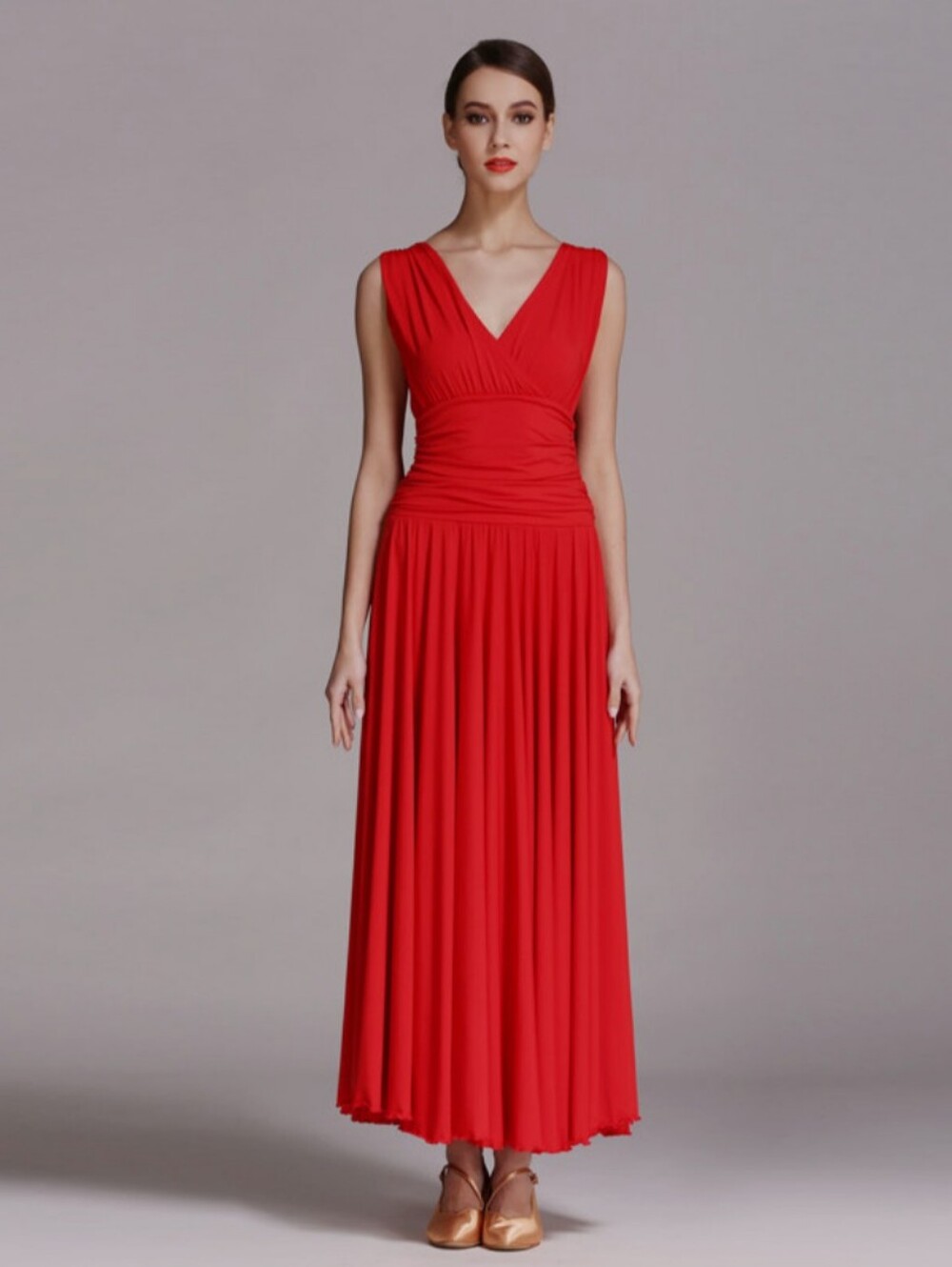 Koh Koh Red Sleeveless Maxi Dress with V-Neck